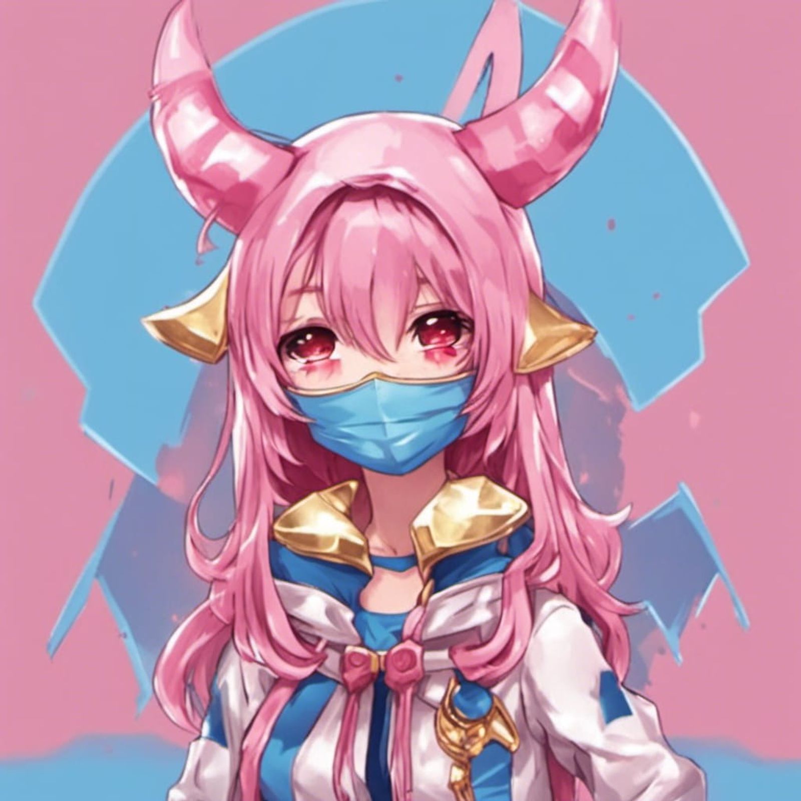 cute Roblox bacon from Roblox with gold demon horns with mask must be super  cute and cool background color pink and blue - AI Generated Artwork -  NightCafe Creator